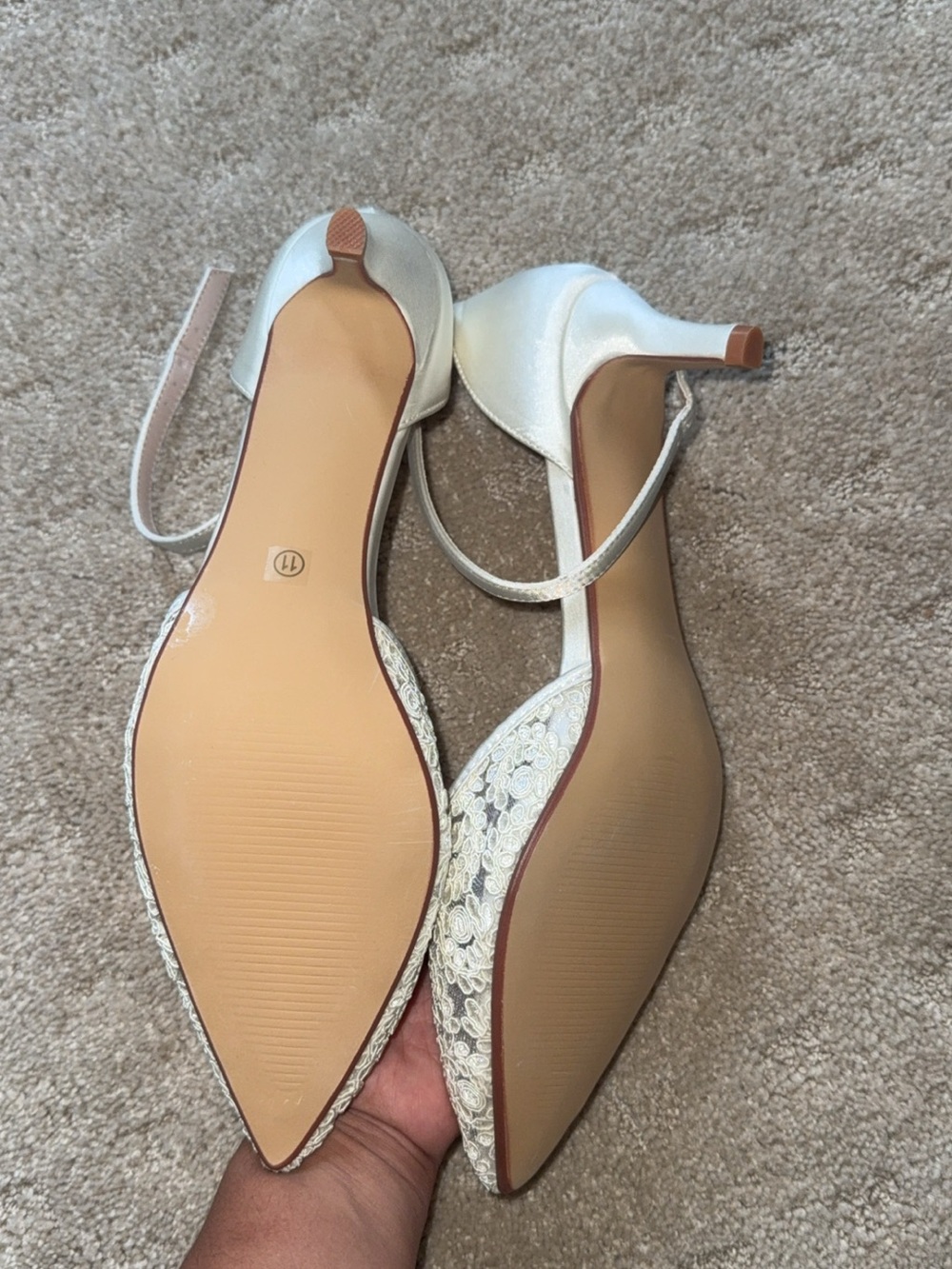 KILEE P. Ivory Lace Pointed-Toe Ankle-Strap Heels - Picture 3 of 3